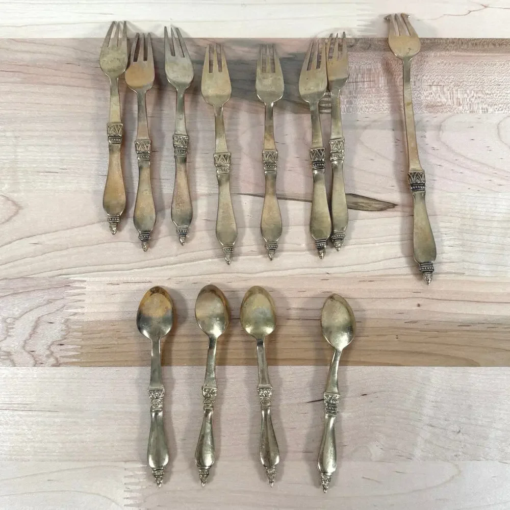 Vintage Airavata Erawan 3 Headed Elephant Flatware Set Thailand Siam Brass 12 Pc